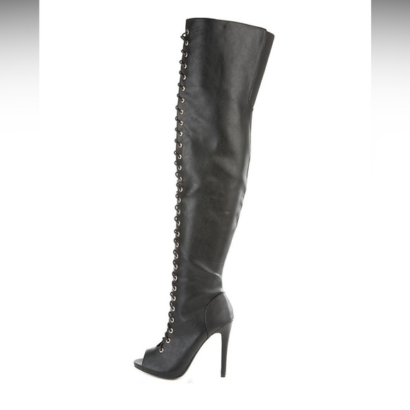 NWT Dollhouse Thigh-High Open-Toed Boots - Picture 2 of 3